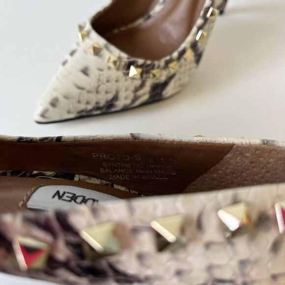 Steve Madden Proto Python Studded Leather Heels Pumps Pointed Toe Cream Size 5.5 - Picture 13 of 13